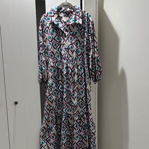 Maeve Size L Colorful Geometric Patterned Maxi Dress